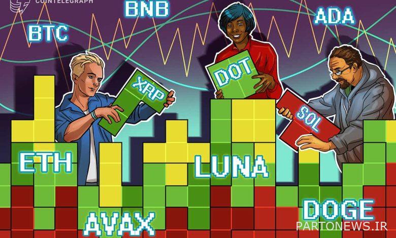BTC، ETH، BNB، SOL، ADA، XRP، LUNA، DOT، AVAX، DOGE
