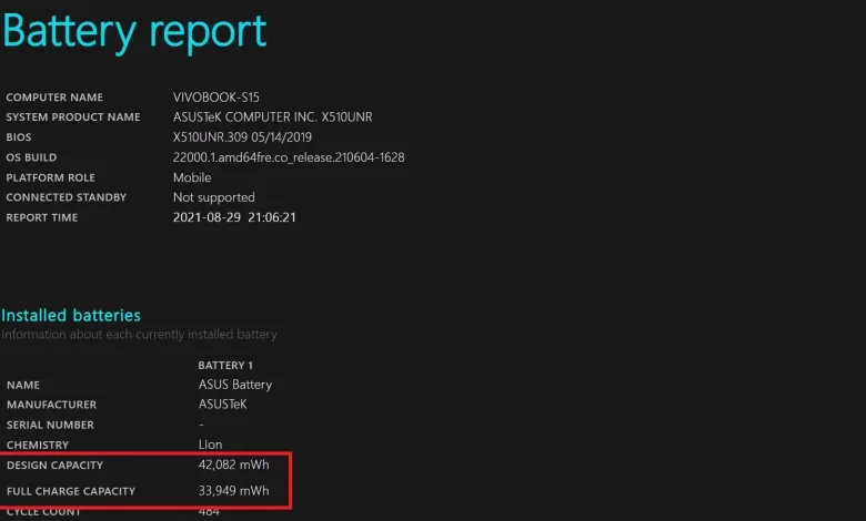 Laptop Battery Health Report