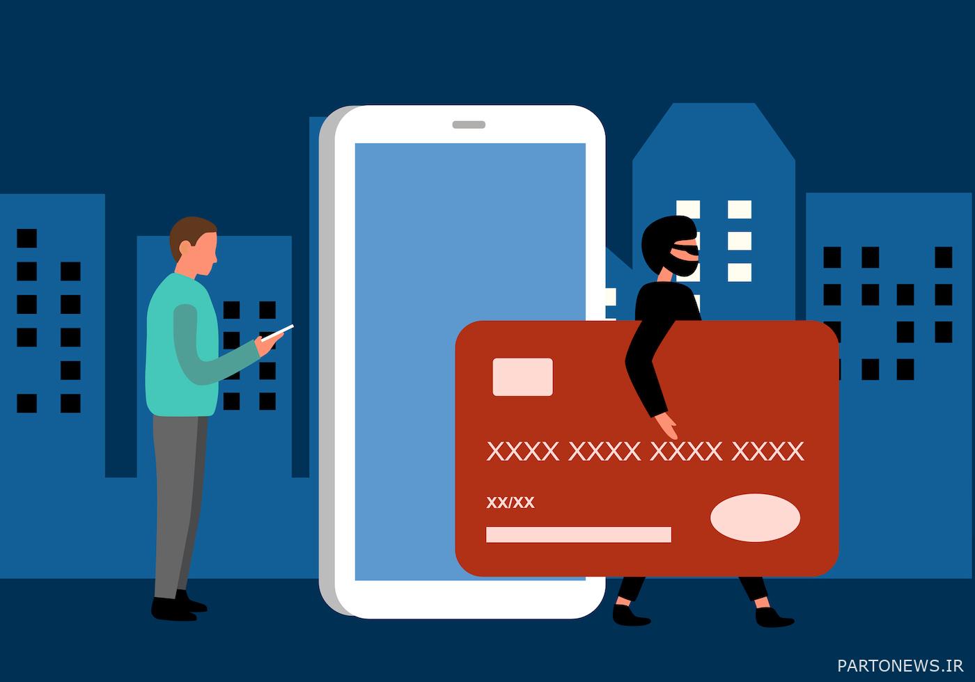مفهوم کلاهبرداری پرداخت آنلاین کارت اعتباری. هکر اینترنتی در حال سرقت پول جرایم سایبری از برنامه پرداخت تلفن هوشمند.