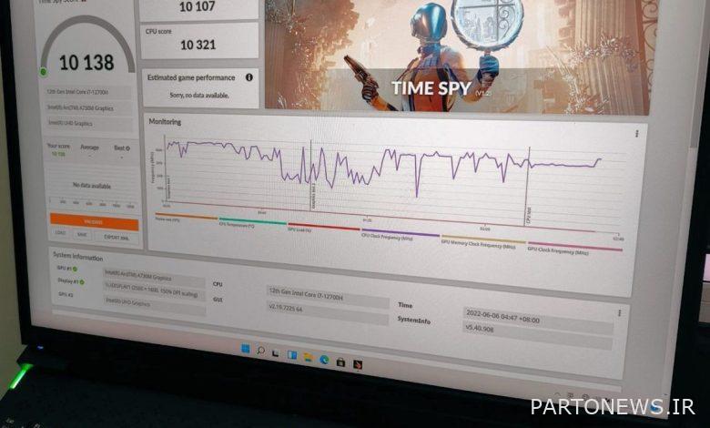 Arc A730M graphics in 3DMark Time Spy benchmark
