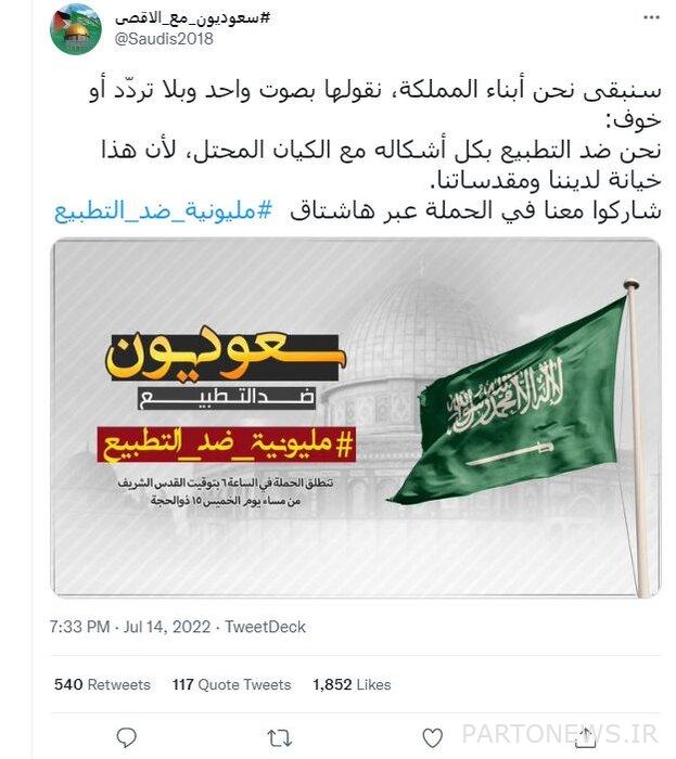 hashtag "Millions oppose normalization" It became a trend in Arab countries/users considered compromise to be a betrayal of the Palestinian cause