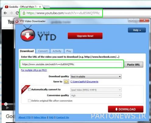URL را در YTD Downloader کپی و جایگذاری کنید
