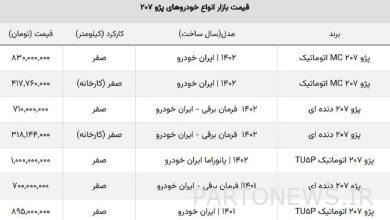 قیمت ۲۰۷ صفر در بازار و کارخانه چند؟ + جدول