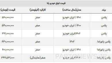 مدل ۱۴۰۲ ارزان شد ۱۴۰۱ گران! + جدول قیمت رانا