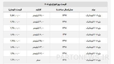 پژو ۲۰۰۸ اتوماتیک چند؟ + جدول قیمت