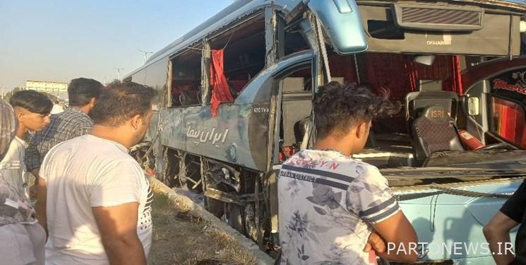 The overturning of the bus on Tehran-Qom highway left 2 dead