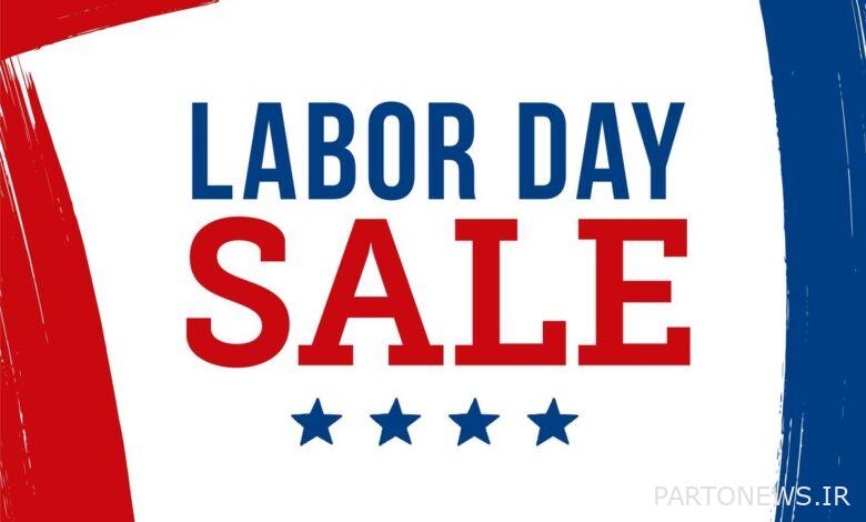 Labor Day sale with red, white and blue graphic