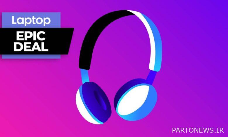 Blue and white over-ear headphone graphic against a purple-pink background