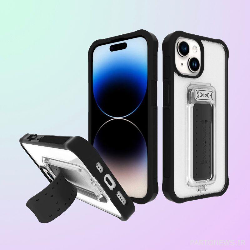 سه گوشی در قاب‌های شفاف، که اولی به صورت افقی قرار دارد و پایه‌ای از پشت آن بیرون زده است.