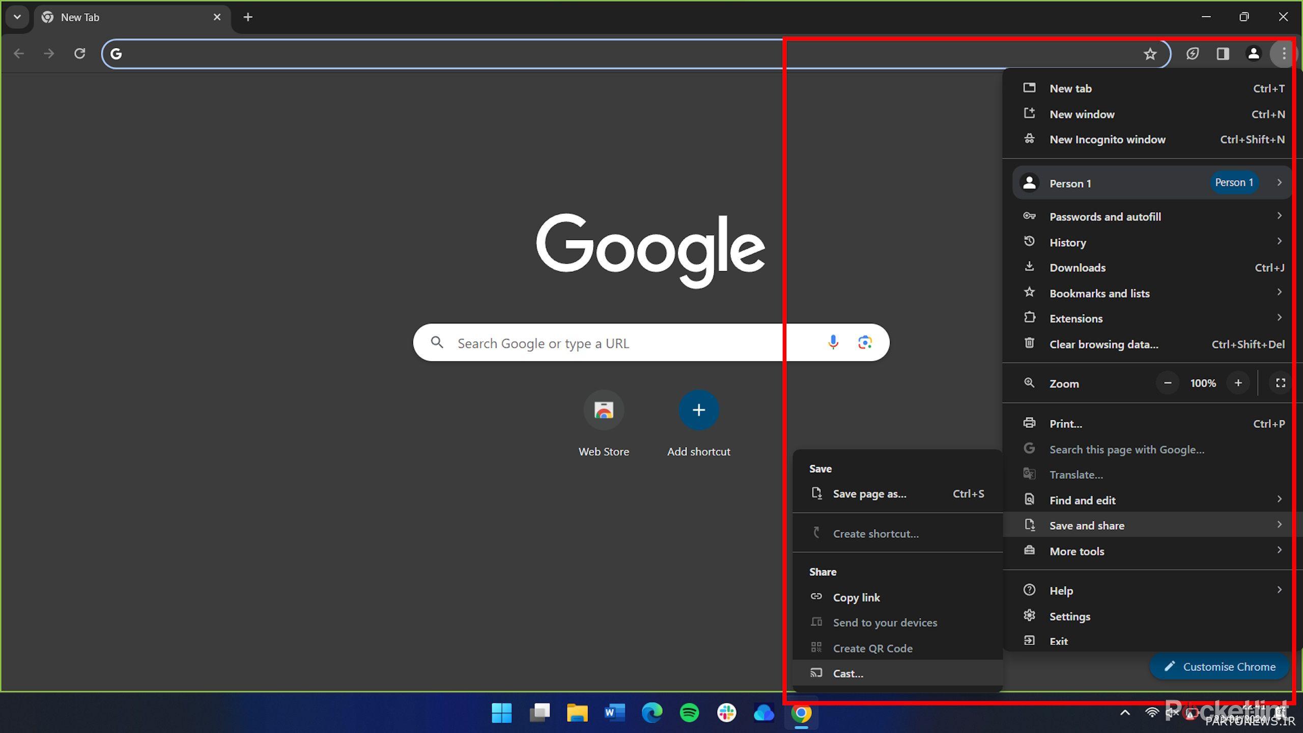 Google Chrome گزینه Cast to TV را در منوی تنظیمات نشان می دهد