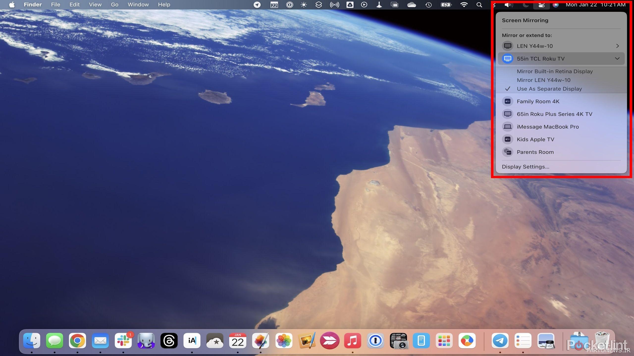 مک بوک گزینه پخش پخش AirPlay را از منوی کشویی مرکز کنترل نشان می دهد