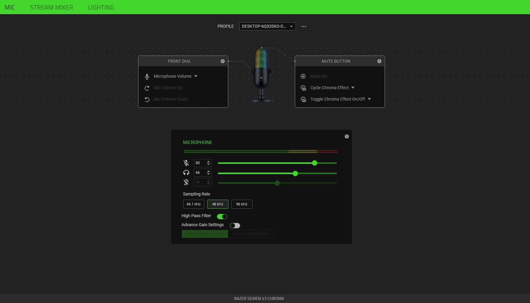 Razer Seiren V3 Chroma در Razer Synapse