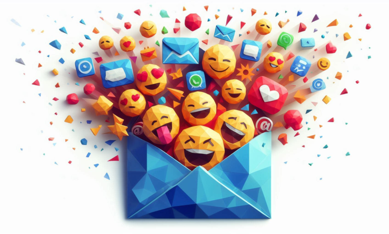 Emojis bursting from an email