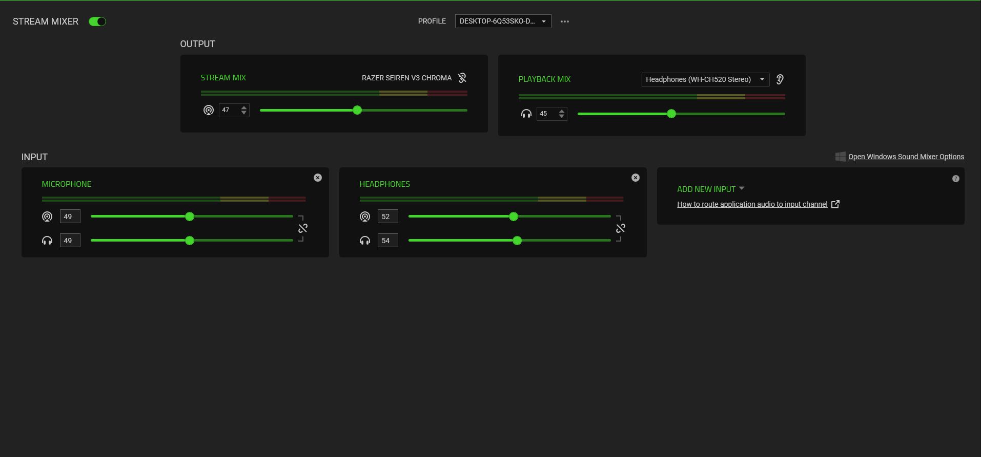 میکسر استریم دیجیتال در Razer Synapse