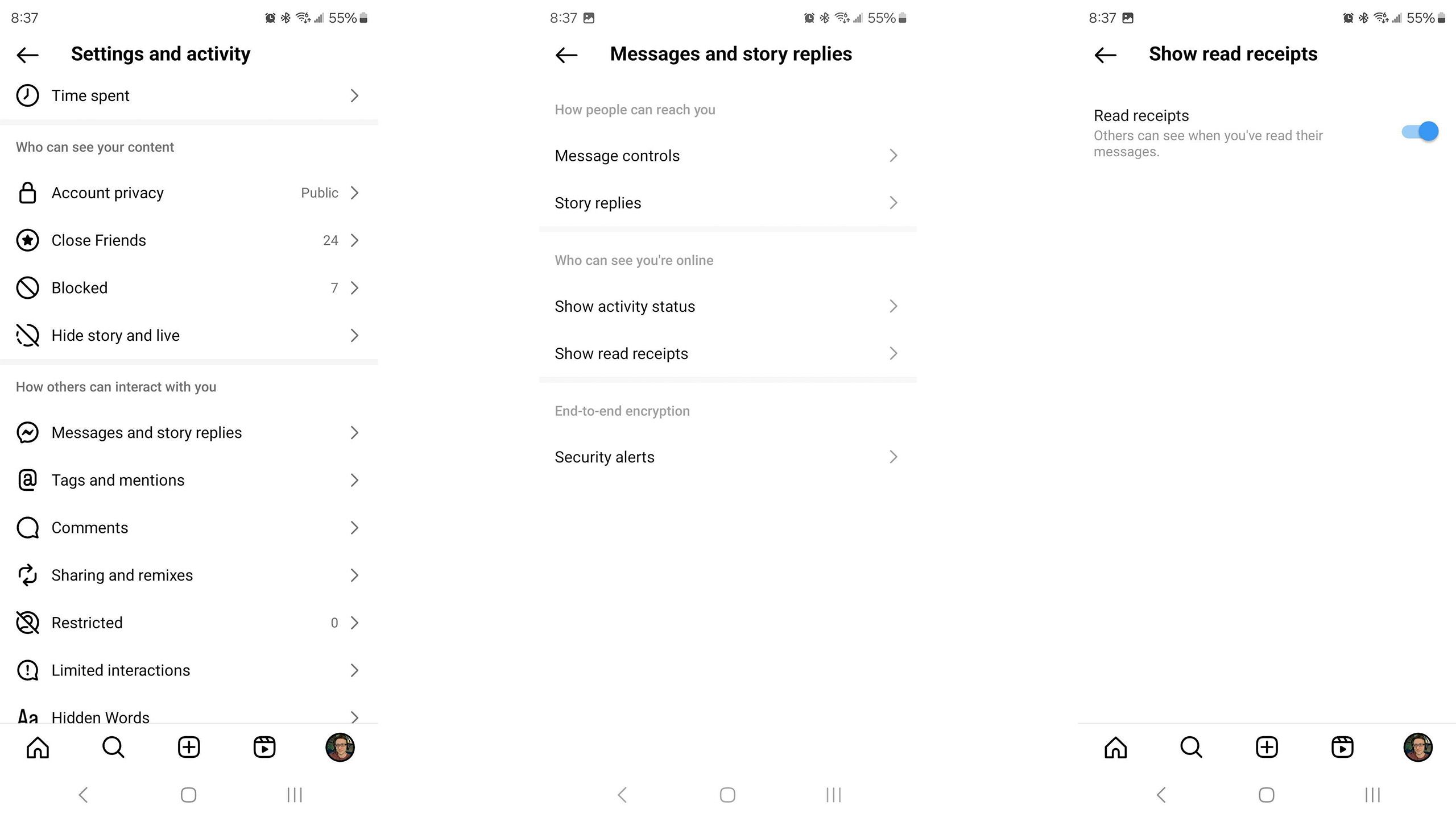 رسید خواندن اینستاگرام