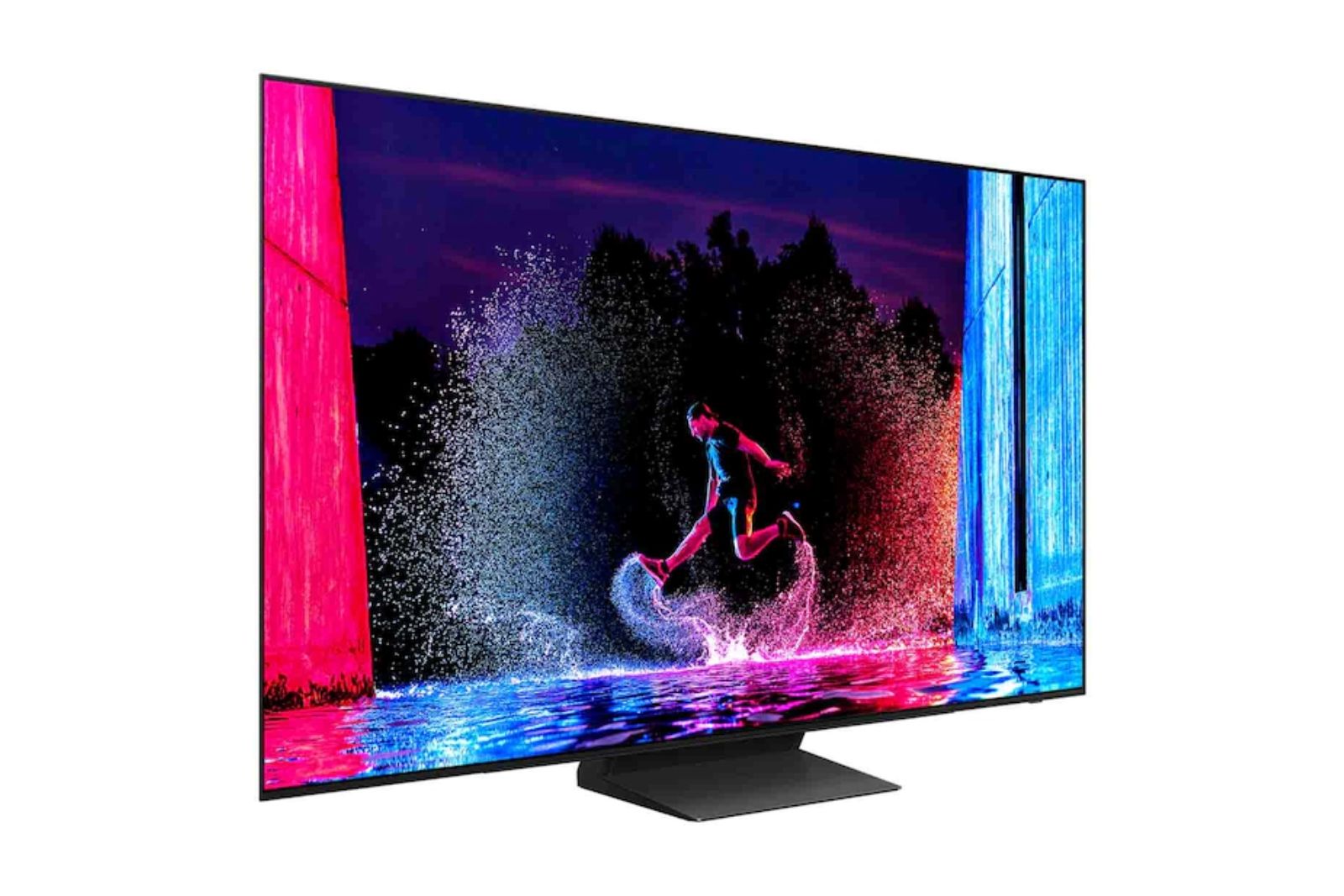 تلویزیون OLED 2024 ارزانتر سامسونگ با پایه گوه ای شکل.
