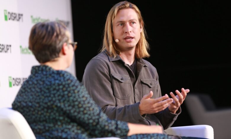 Plaid founder Zack Perret in conversation with Ingrid Lunden at TechCrunch Disrupt 2023. Ross Marlowe/TPG for TechCrunch