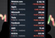 Big Tech stock market data displayed on a smartphone screen.
