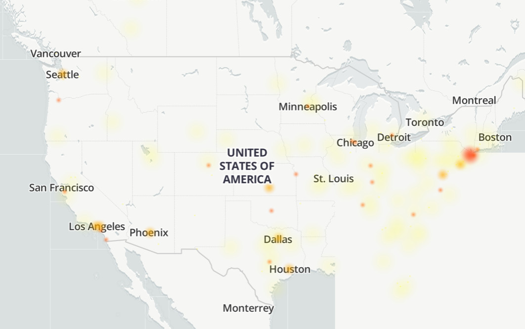کاربر iMessage مشکلات سرویس در سراسر ایالات متحده را برای 24/5/16 ساعت 7 بعد از ظهر به وقت محلی گزارش کرد