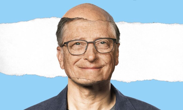 Picture of Satya Nedella with a tear in it revealing Bill Gates