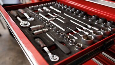 toolbox tray pulled out showing socket wrenches