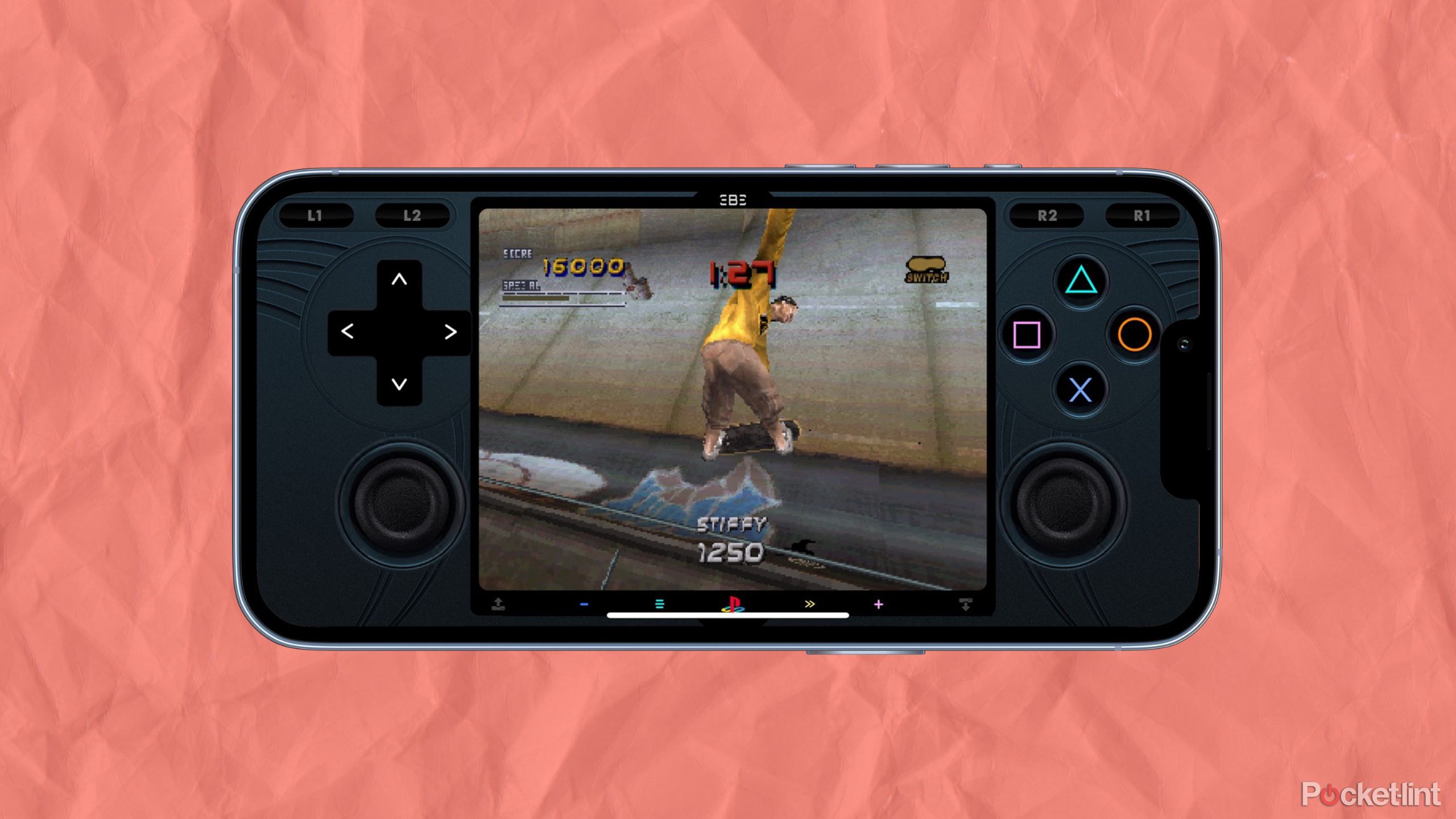 بازی TonyHawk PS1 شبیه سازی شده در آیفون. 