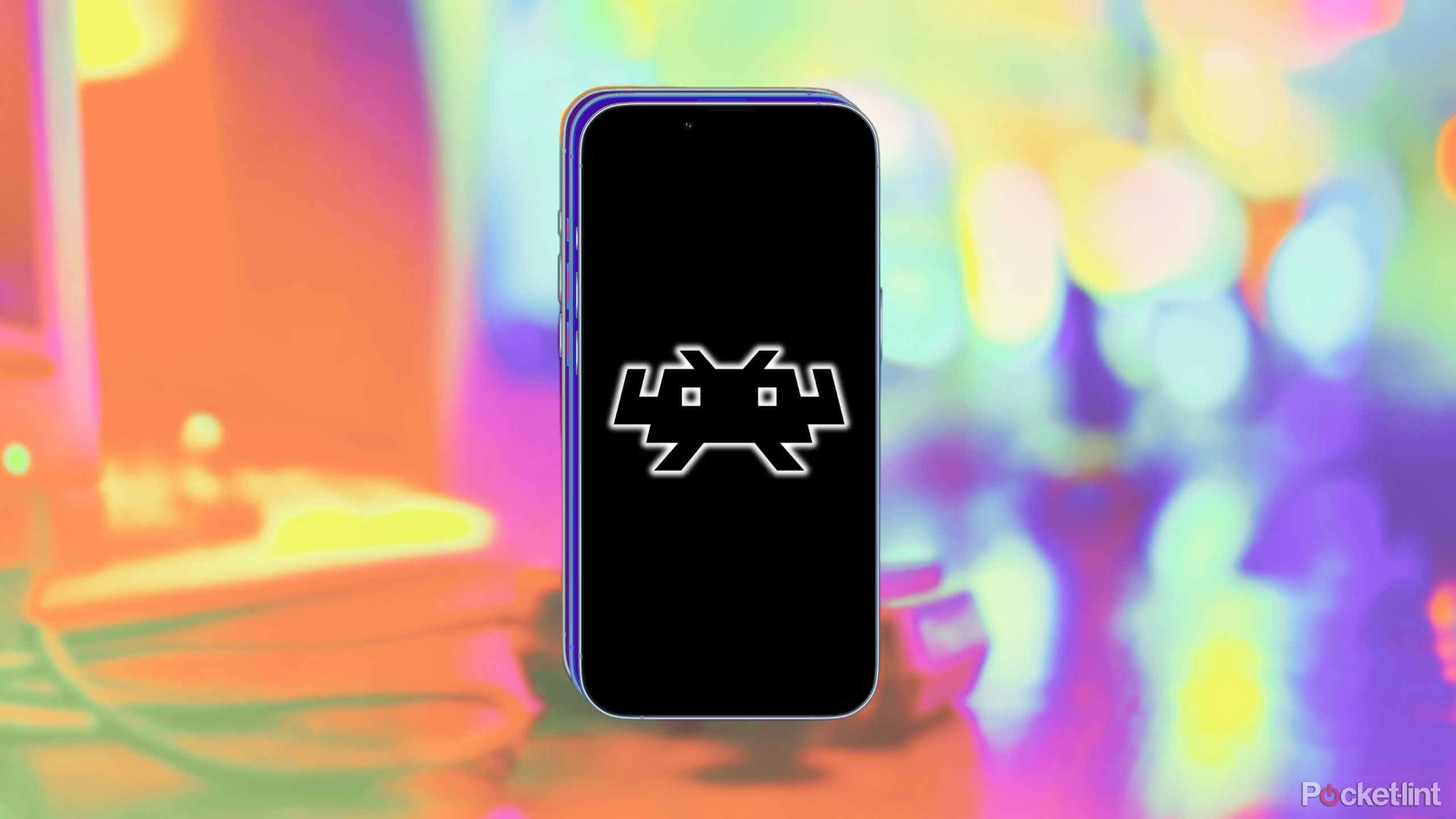 برنامه RetroArch در آیفون با پس زمینه رنگین کمان