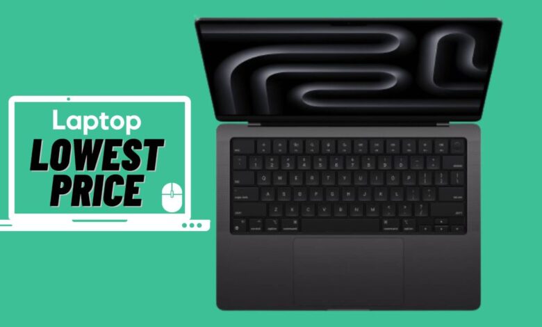 MacBook Pro with M3 Pro in space black colorway against white background