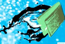 abstract graphic of dollar bills in water
