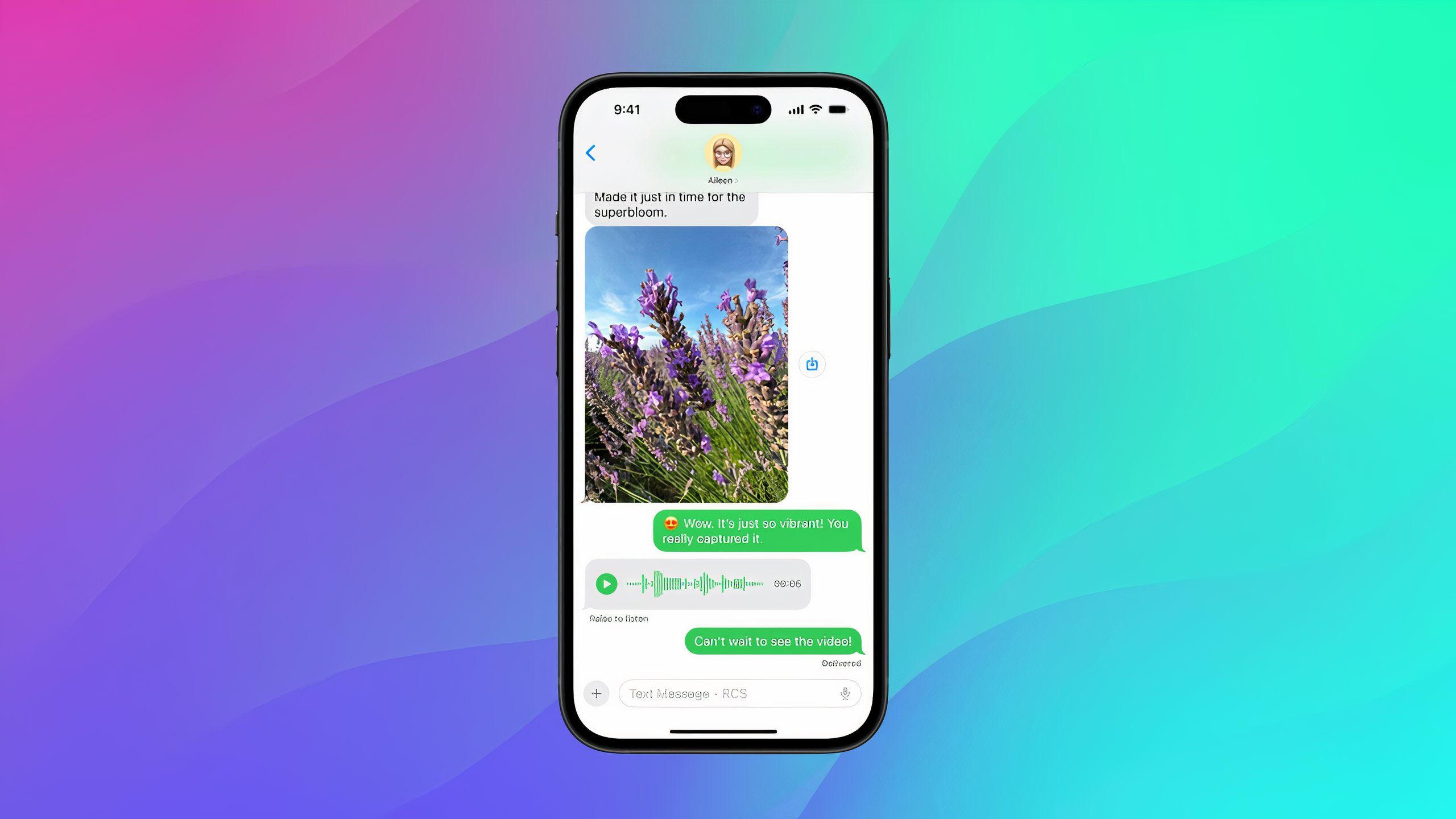 پیامرسانی rcs در برنامه پیامها در آیفون در برابر پسزمینه رنگی