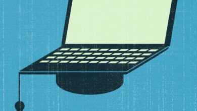 Graduation cap as a part of laptop; edtech investor survey 2022