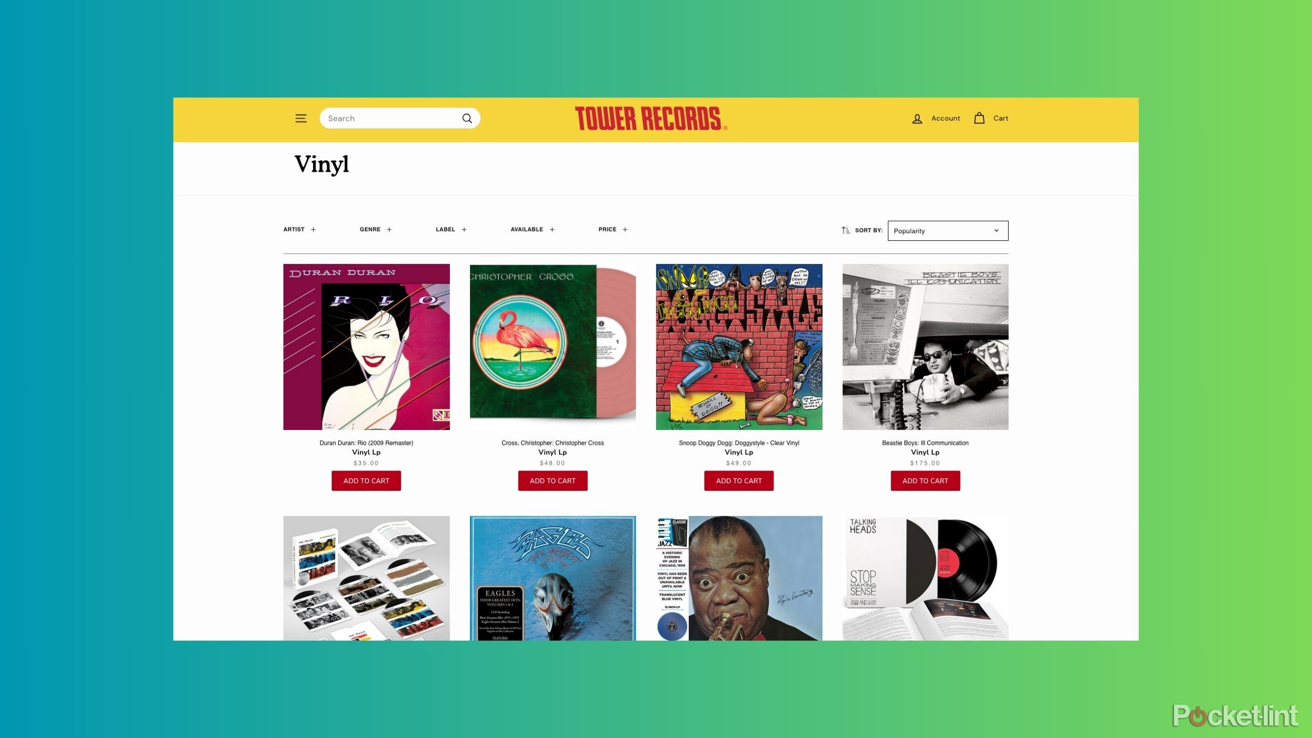 وب سایت Tower Records، محبوب ترین صفحات وینیل را در وب سایت نشان می دهد