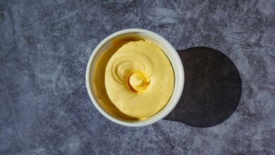 Overhead shot of a tub of margarine