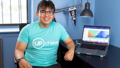 UPchieve student (Aaron Custodio) next to UPchieve on a computer