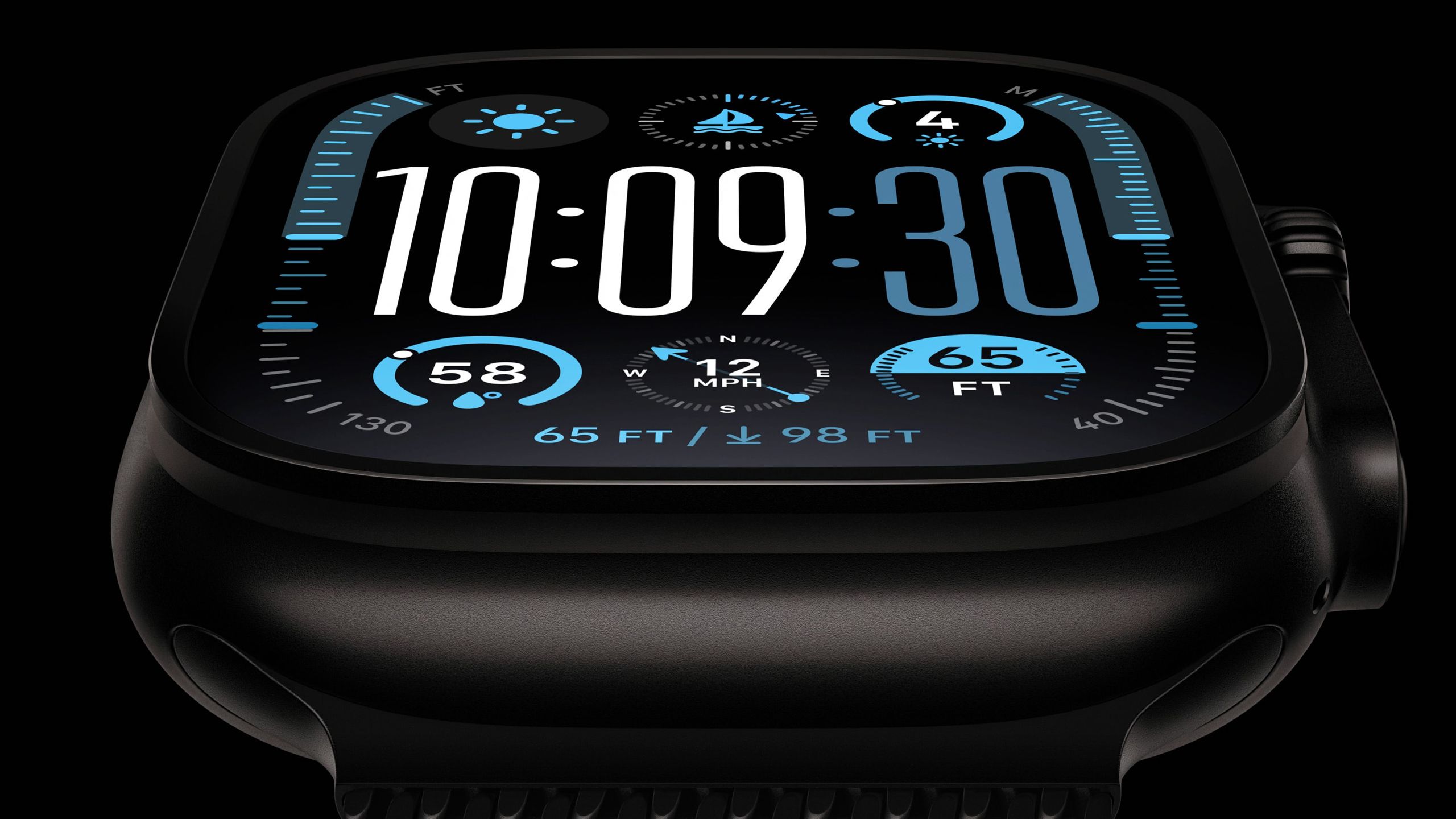 نمای نزدیک از Apple Watch Ultra 2 مشکی با حلقه میلانی.