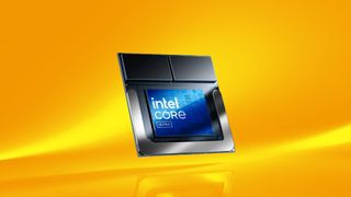 تراشه Intel Lunar Lake Core Ultra 200 در پس‌زمینه گرادیان زرد