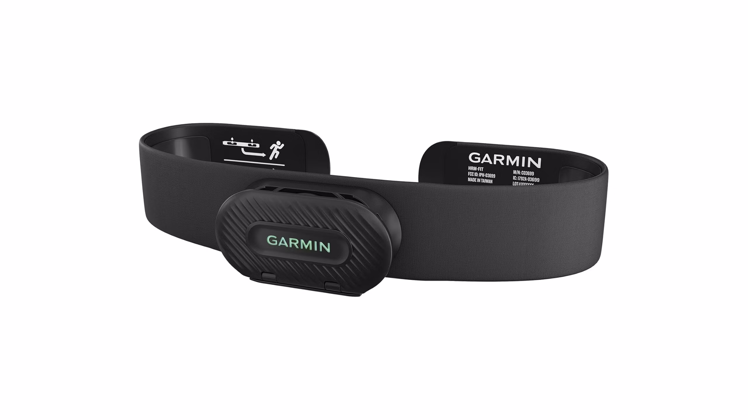 مانیتور ضربان قلب Garmin HRM-Fit در پس زمینه سفید قرار گرفته است.