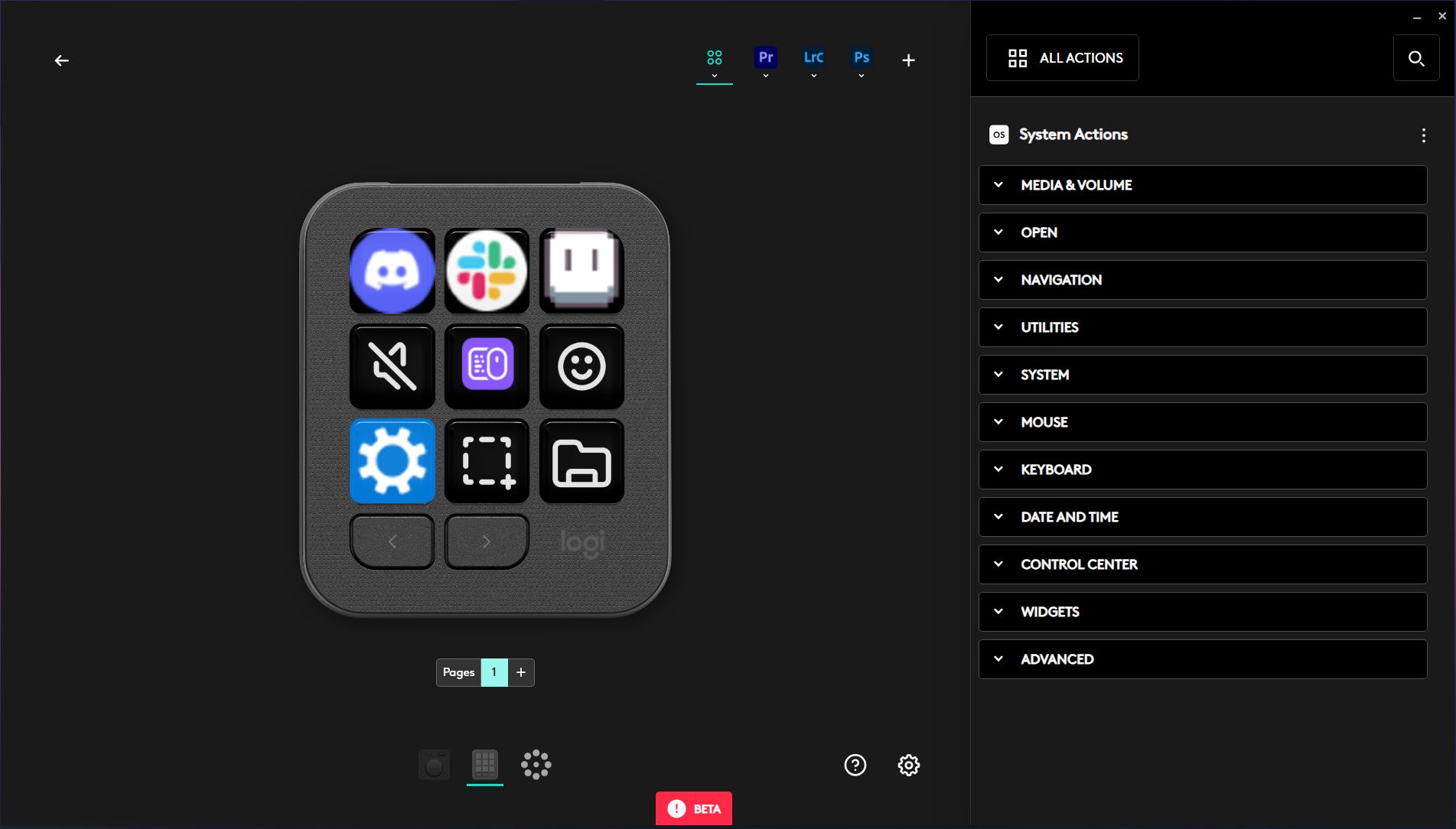 تصویری از گزینه های سفارشی سازی افزونه برای کنسول خلاق لاجیتک MX در برنامه Logi Options Plus