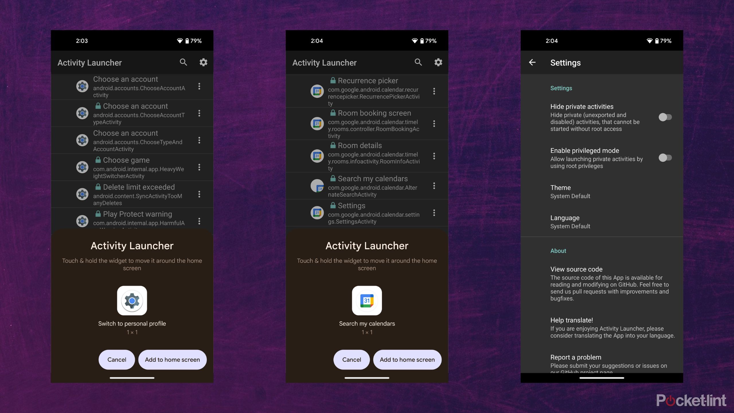 اسکرین شات های Activity Launcher
