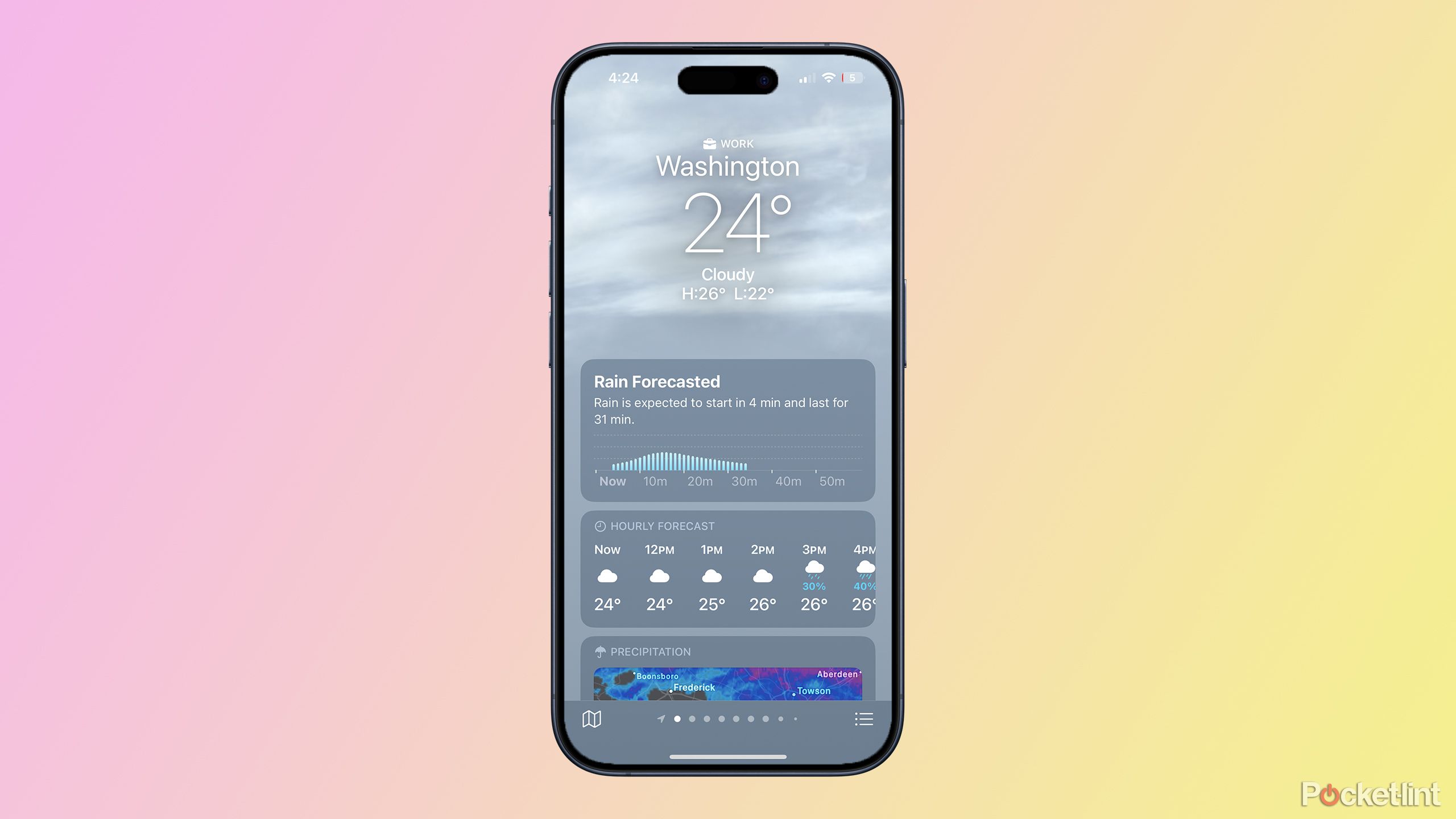 آب و هوا برای مکان کار در برنامه آب و هوا در iOS 18
