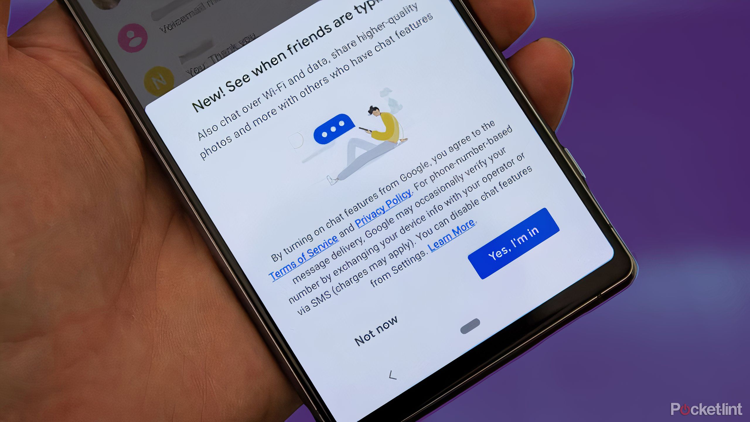 صفحه نمایشی برای روشن کردن RCS در پیامهای Google.