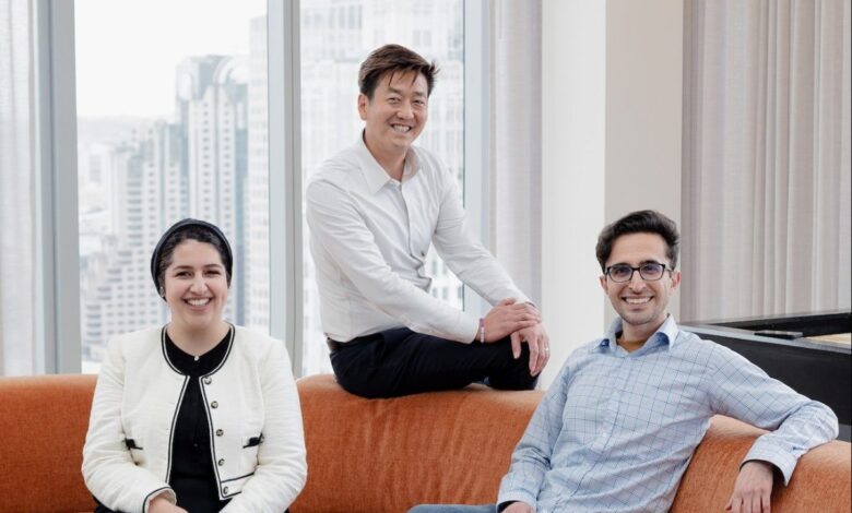 CEO Steven Mih flanked by co-founders Dr. Niloufar Salehi (left) and Dr. Afshin Nikzad (right)