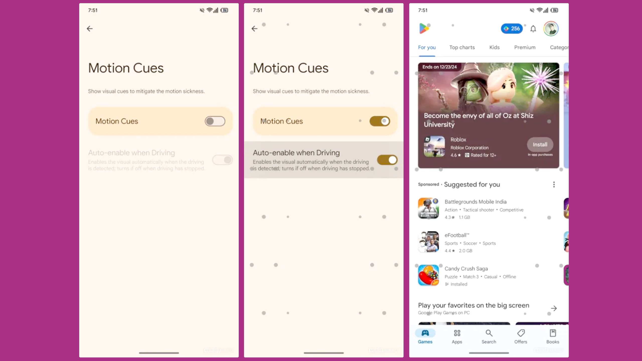 اسکرین شات های بتا از ویژگی Motion Cues اندروید.