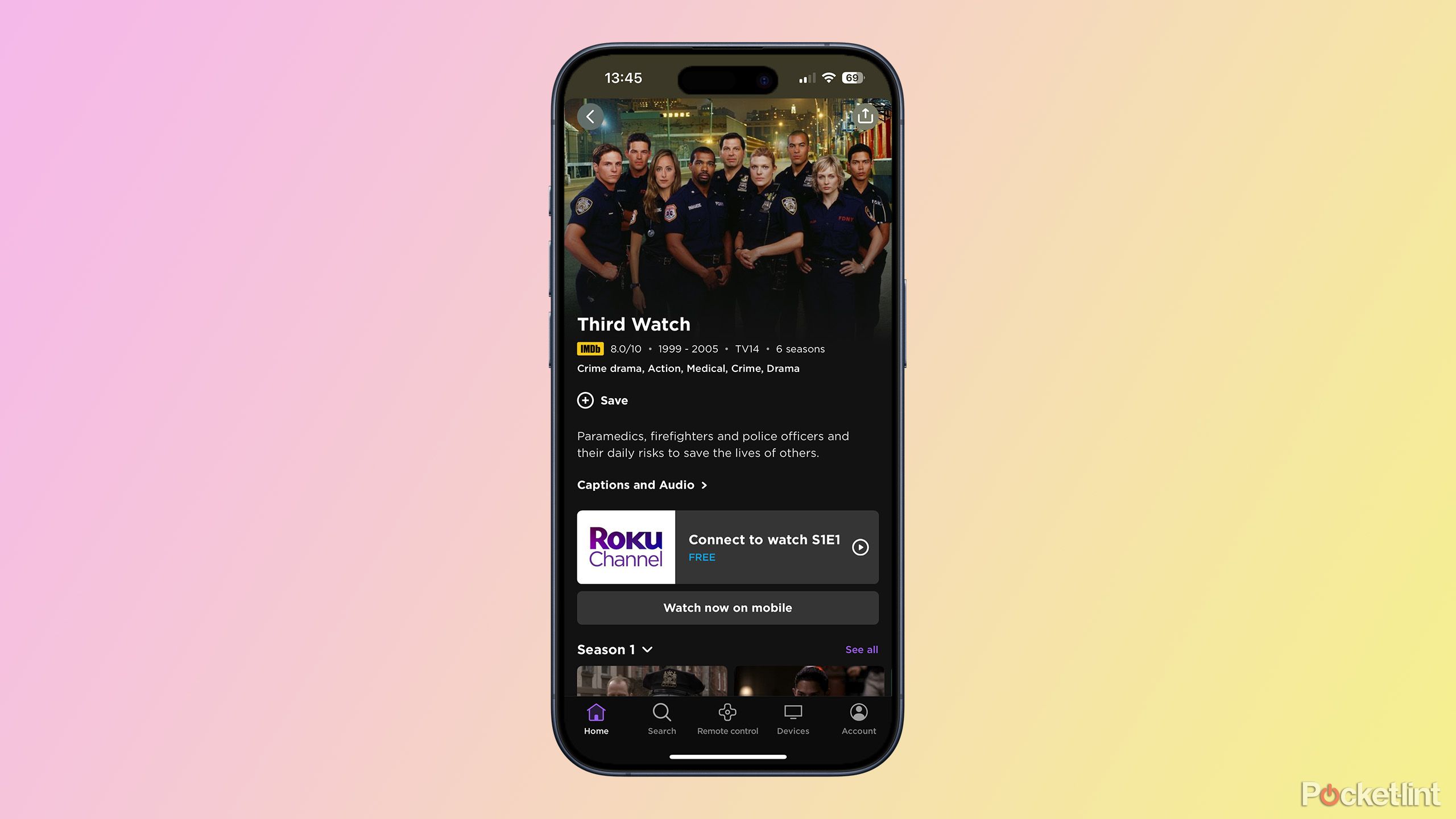 سومین ساعت در برنامه Roku در iPhone 15 Pro