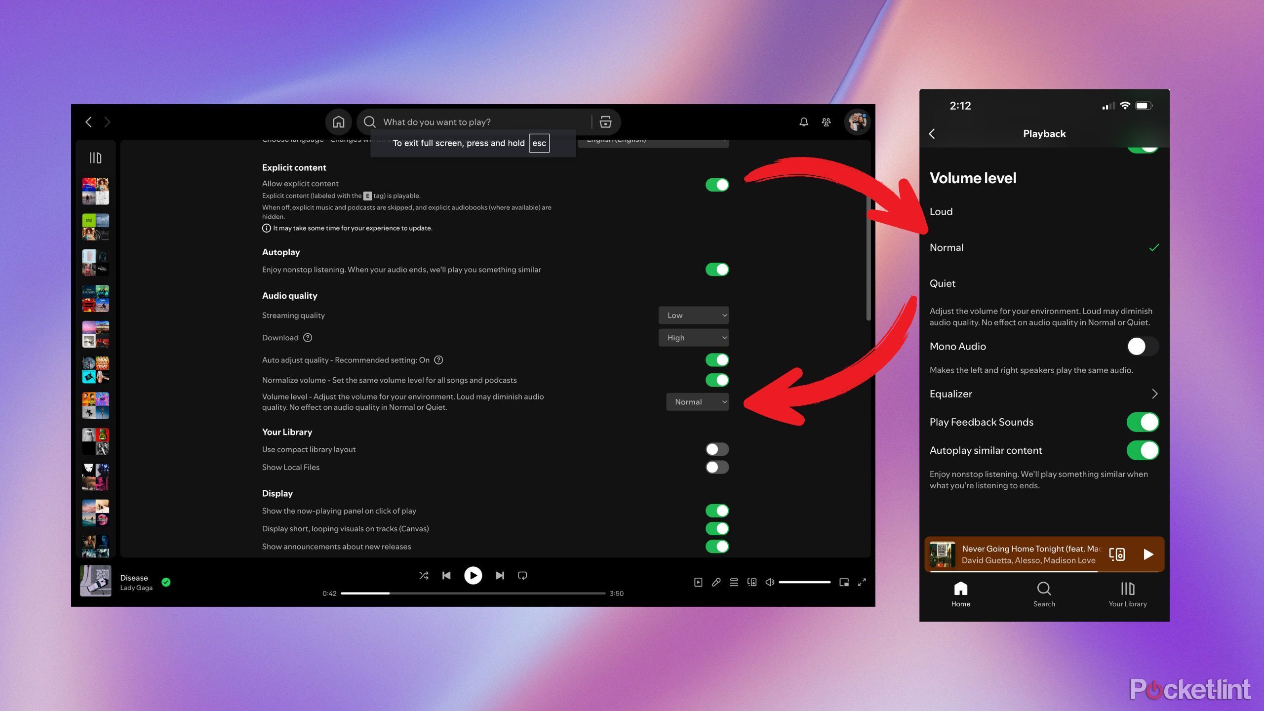 تنظیمات حجم پایه spotify