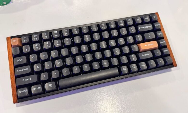 The Keychron K2 HE on display on a white table at CES 2025