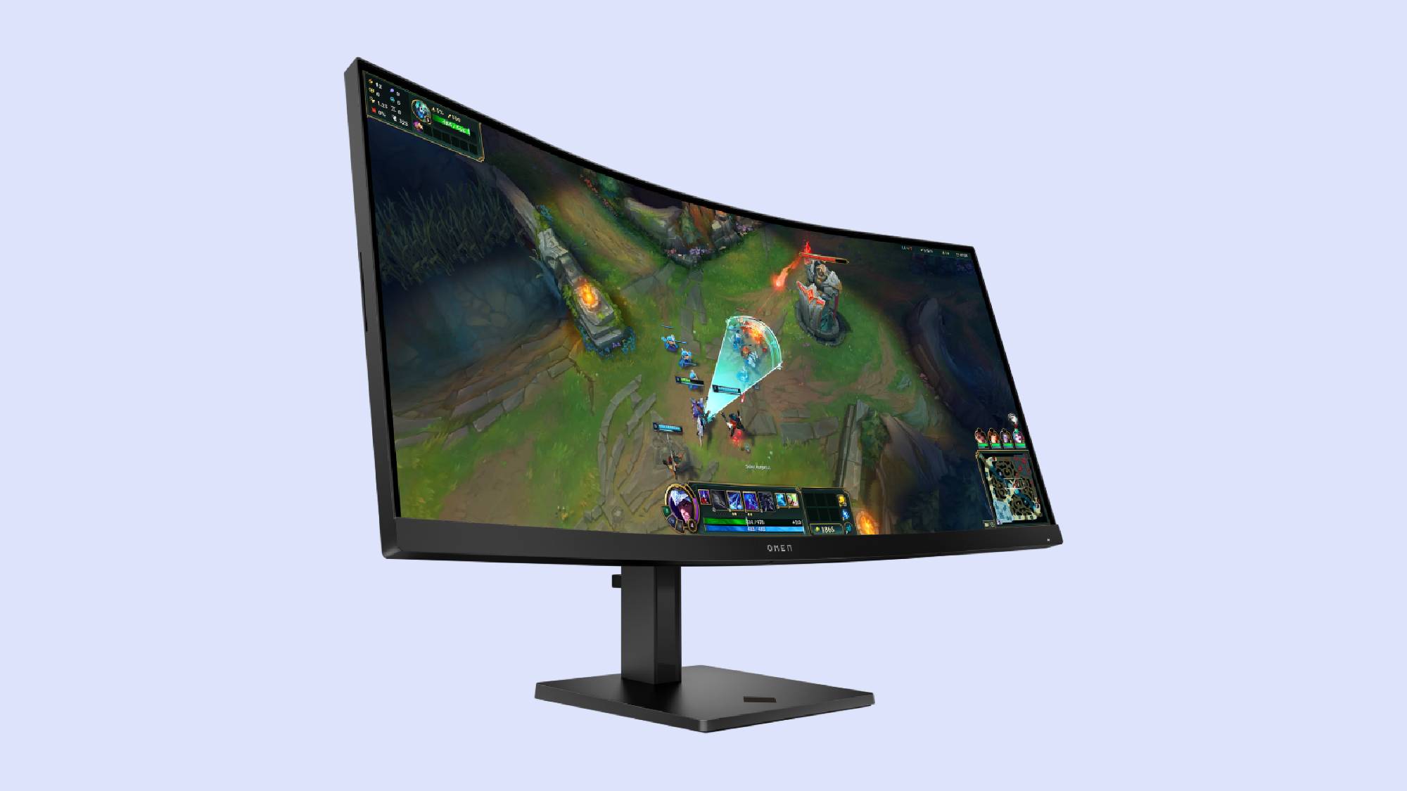HP Omen 34c G2 در پس زمینه آبی