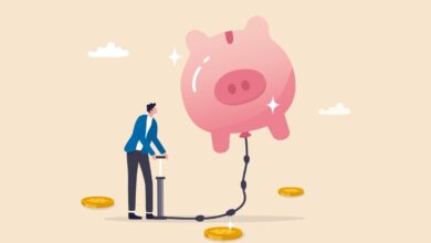 pumping air into a floating piggy bank