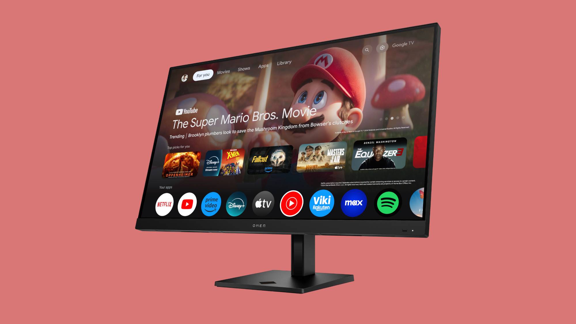 مانیتور گیمینگ HP Omen 32x در پس زمینه صورتی