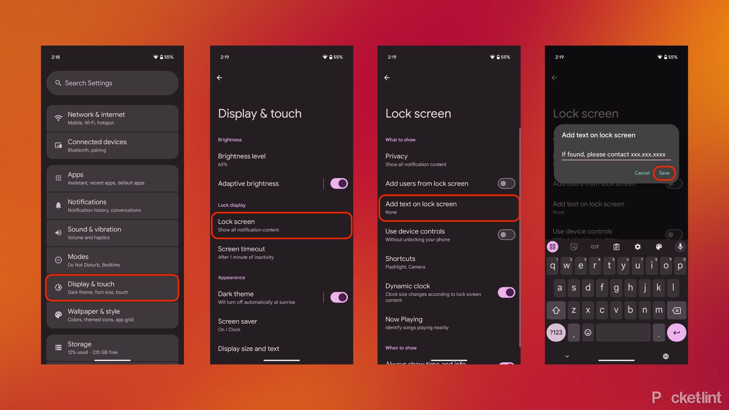 اندروید در مراحل قفل اسکرین شات متن اضافه می کند. 